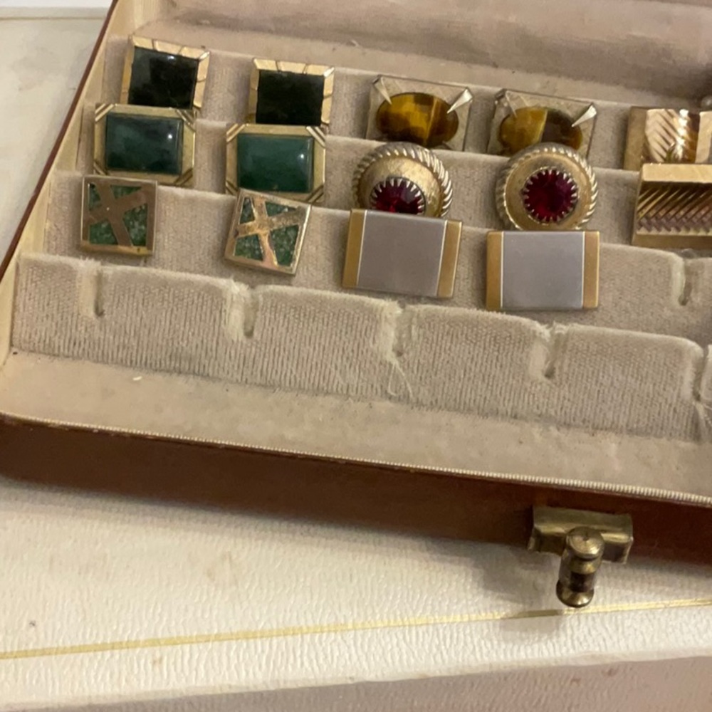 7 pairs of antique cuff links assorted stones maybe valuable!